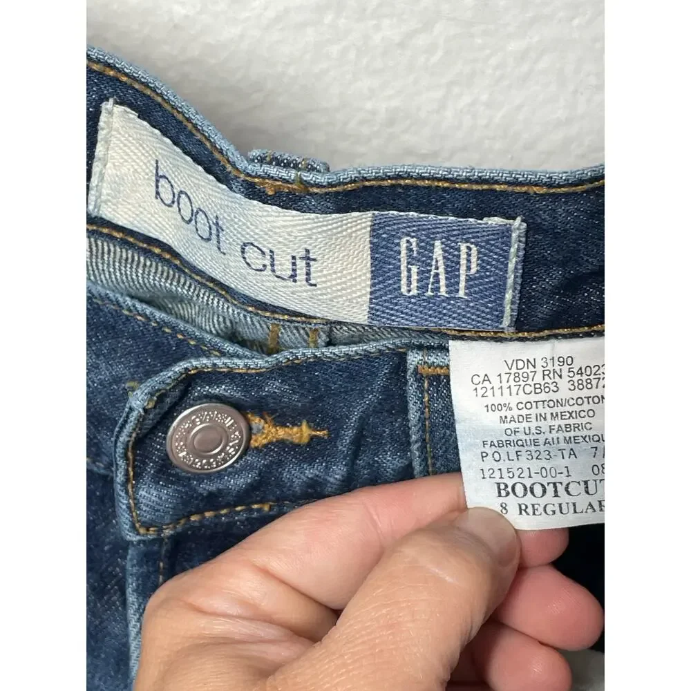 GAP Boot Cut Jeans Button Fly Size 8 100% Cotton Womens Blue Denim